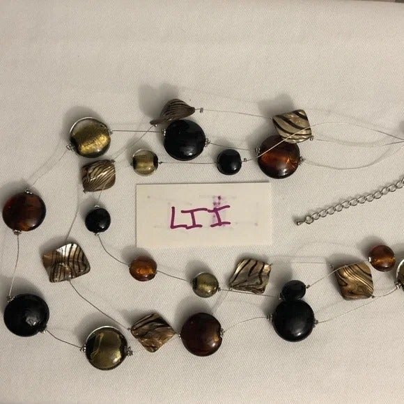 Layered Abalone MOP Beaded Wire Illusion Statement Necklace - Picture 8 of 9